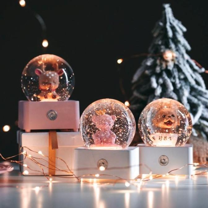 Bola Kristal Salju bintang Kotak musik lampu sentuh dekorasi natal
