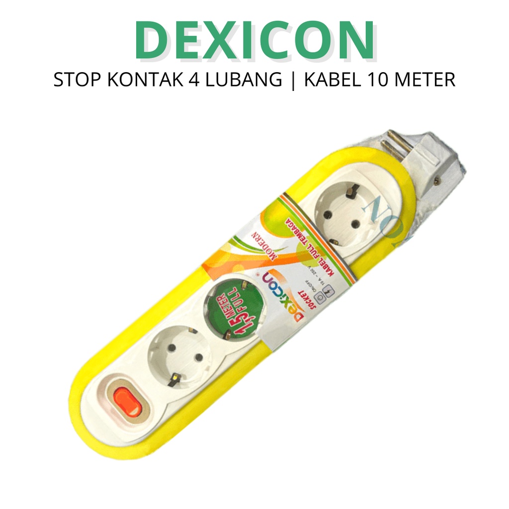 STOP KONTAK 4 LUBANG 10 METER DEXICON COLOKAN LISTRIK 4 LUBANG SAKELAR