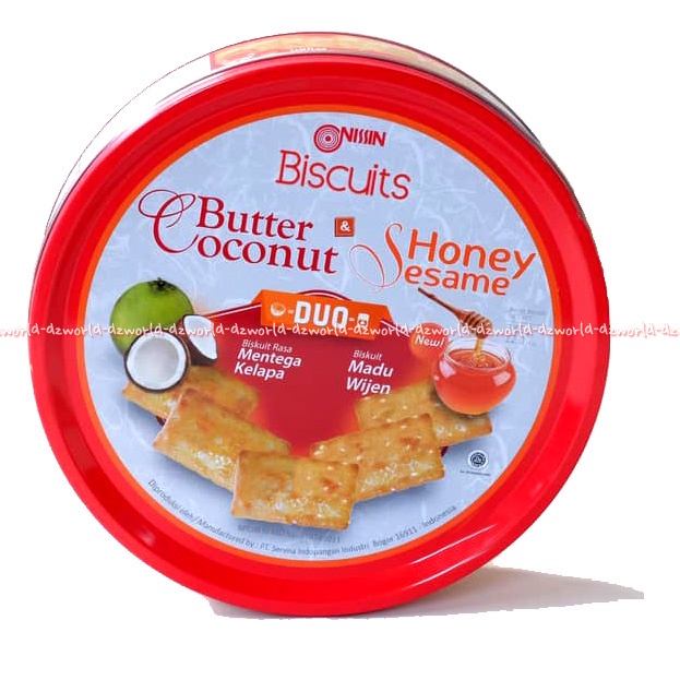 Nissin Biscuit 345gr Butter Coconut Duo Honey Sesame Biskuit Nisin Rasa Mentega Kelapa Madu Wijen Kemasan Kaleng Cemilan Snack Lebaran