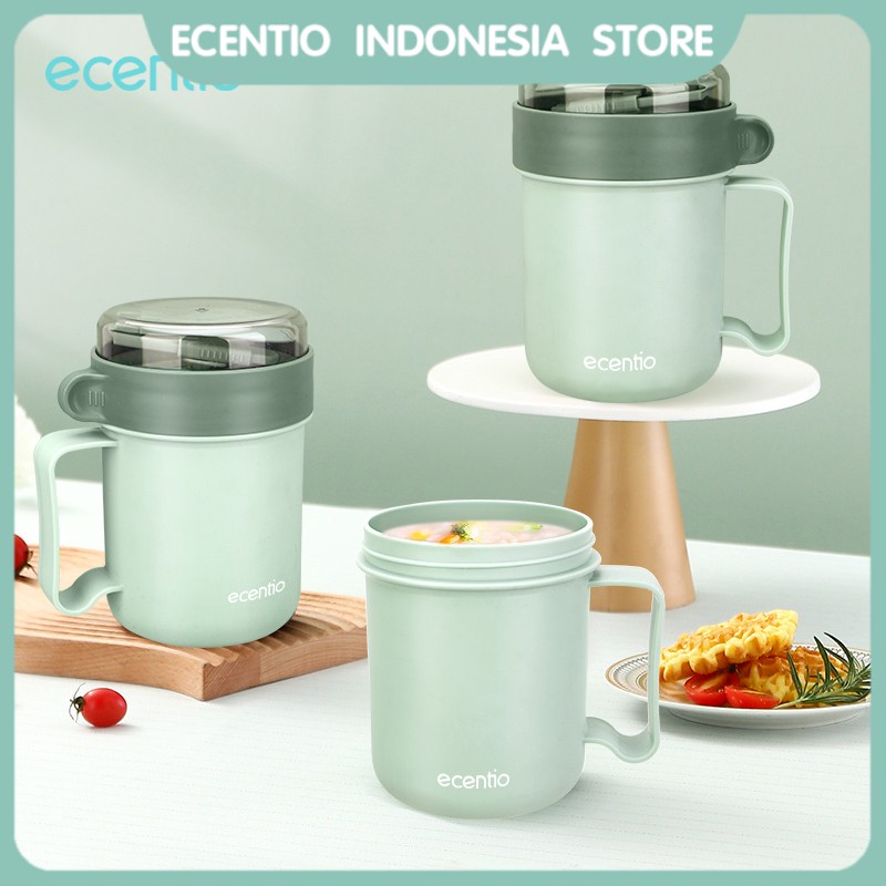 ecentio 500ml cangkir sup bekal free sendok anti tumpah panci sup portable mangkuk sup mug sup soup BPA Free