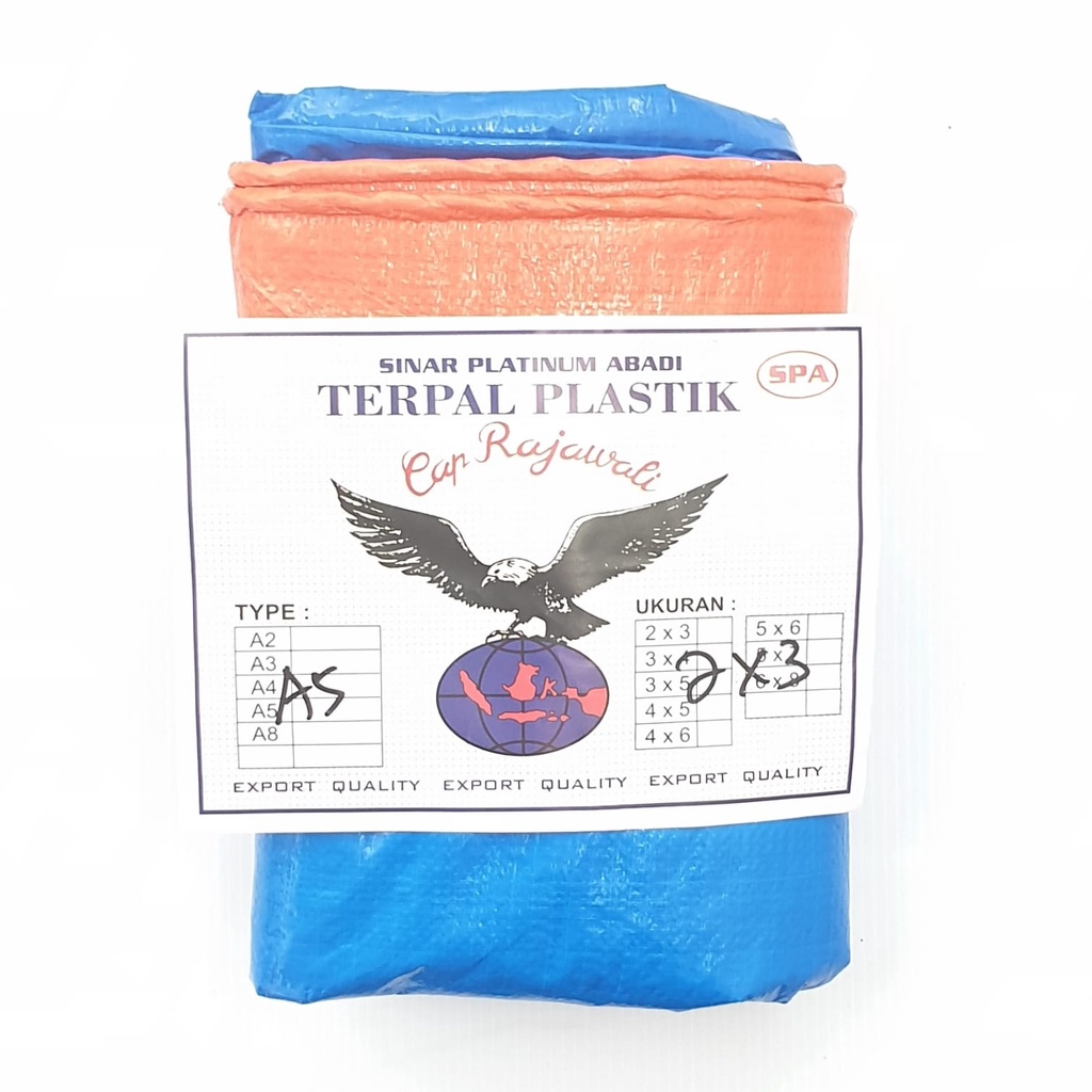 Rajawali ORI 100% Super UV A5 2x3 Meter BIRU MUDA ORANGE Terpal Plastik PREMIUM Bagus Awet Dan Murah