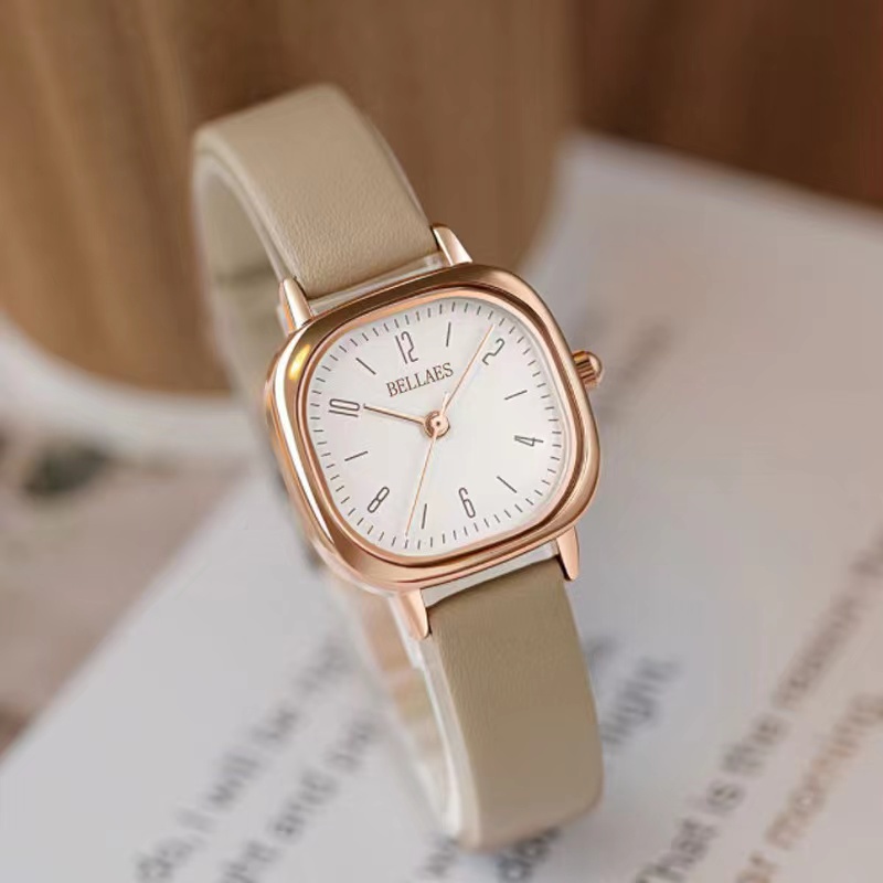 Jam Tangan Wanita Casual Fashion Dial Kotak Analog Quartz Strap PU Leather