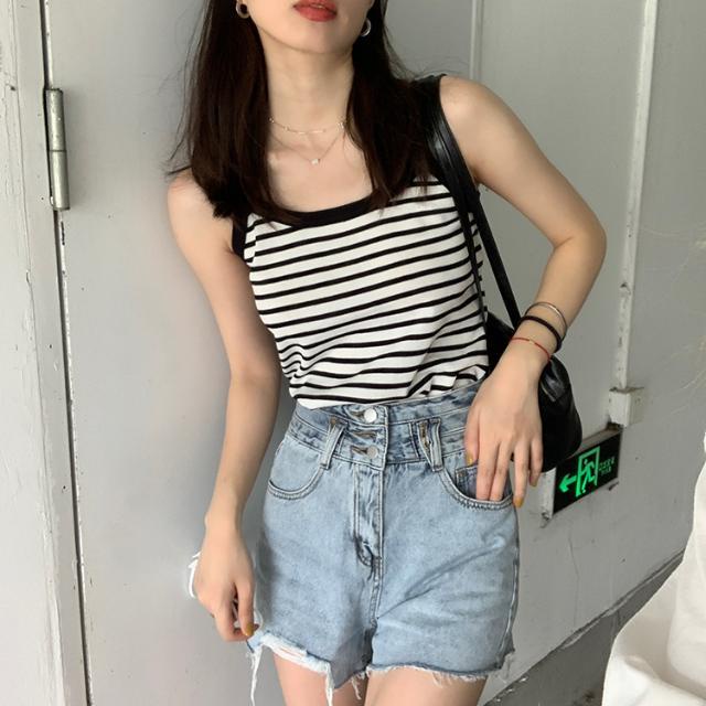 Red Rompi kecil bergaris ramping dengan tali gaun musim panas wanita desain rasa ceruk 2022 Versi Korea dari atasan tanpa lengan Prancis baru