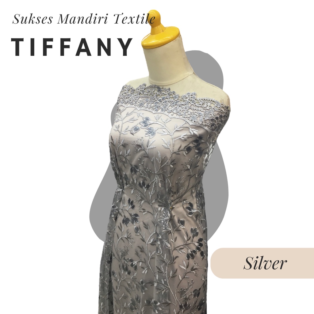 [TIFFANY] Brukat Tile Payet Renda Tile Motif Bunga Warna Silver Abu Perak | Harga ½ meter = 50 cm (B
