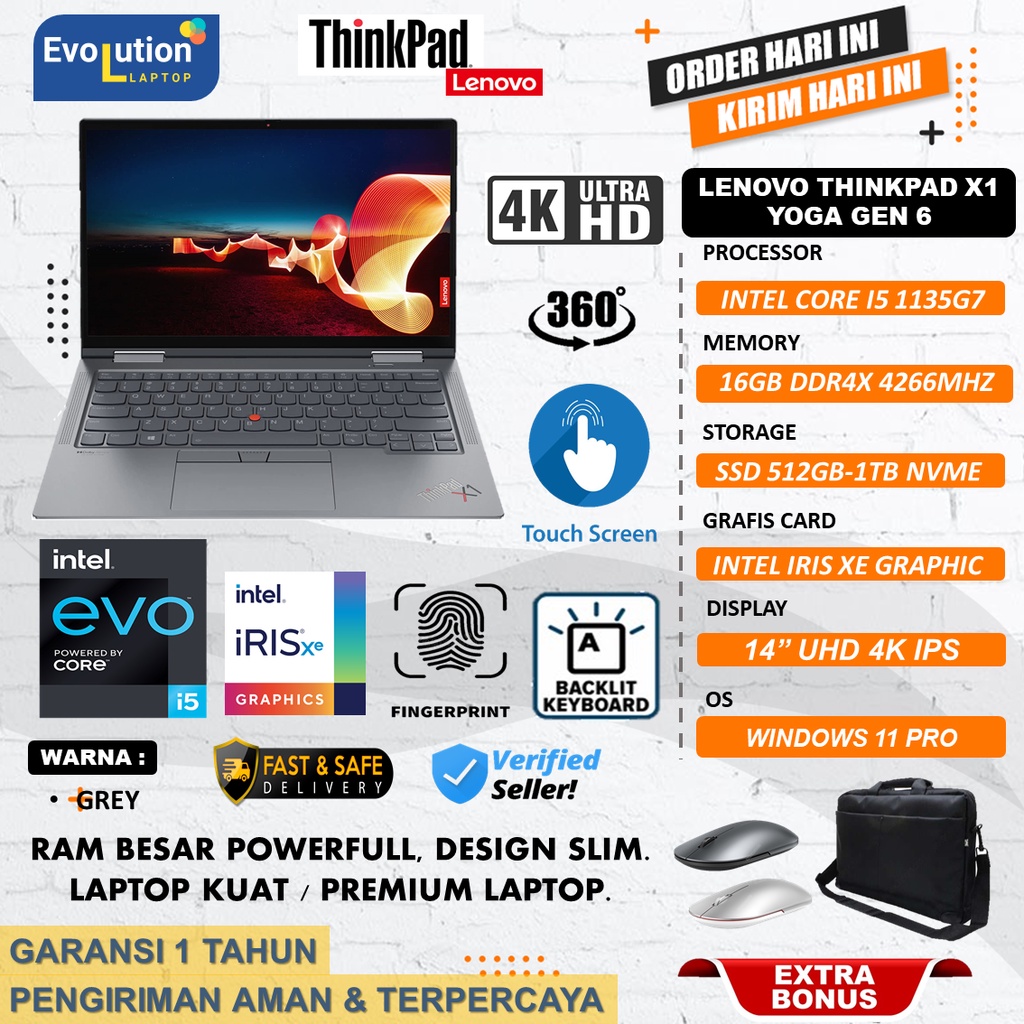 Laptop Flip 2in1 Lenovo ThinkPad x1 Yoga GEN 6 Intel Core i5 1135G7 Ram 16GB 512GB SSD UHD 4K Grey