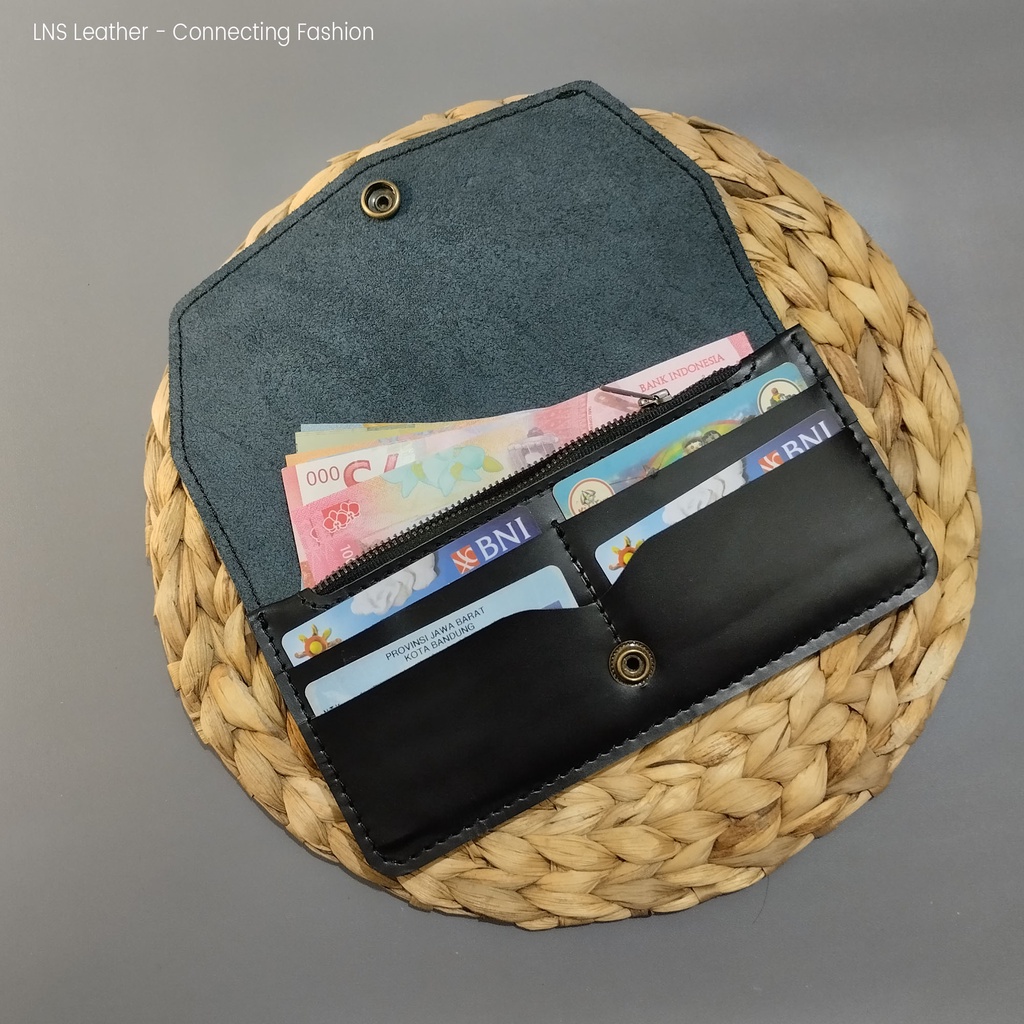 Dompet Panjang Muat HP Dompet Kulit Wanita Pria BLACK