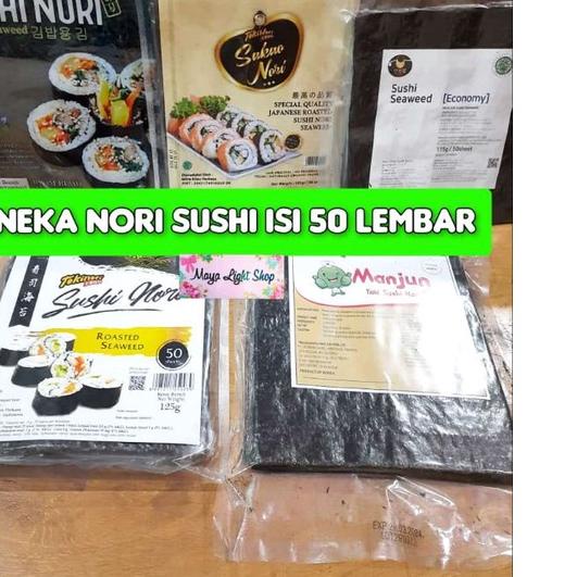 

➢ Nori sushi 50 lembar halal tokinori manjun sakao rumput laut sushi kering dry seaweed murah dried seaweed ❉