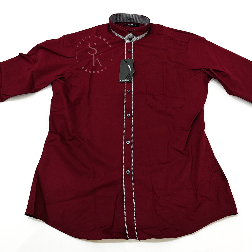 Kemeja ALISAN SLIM FIT Kerah Shanghai Lengan Panjang ( ABU 6 , MAROON )