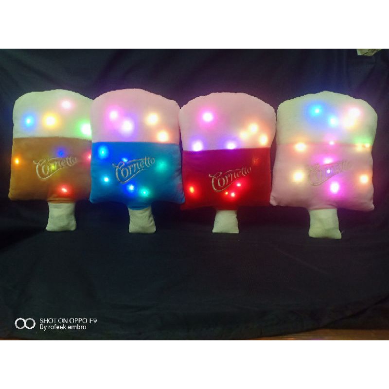 Bantal Ace Cream Rainbow Cornetto,nyala lampu LED 35 CM