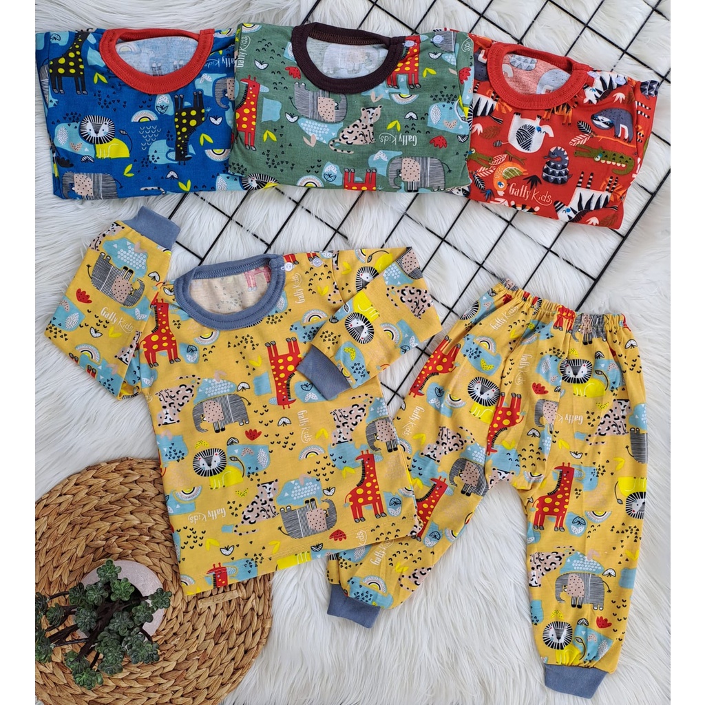 stelan baju bayi laki laki perempuan lucu murah motif GAFFY LAND PANJANG celana pampers 3-18 bulan