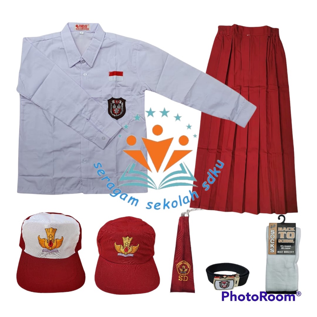 SERAGAM SEKOLAH SD PANJANG CEWEK - Baju Panjang Rok Panjang merah putih