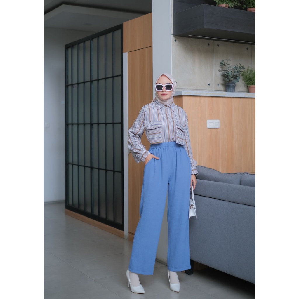 ONE SET KEMEJA OVERSIZE , ONE SET CASUAL , KEMEJA SALUR WANITA  , SETCEL KEMEJA STRIPE