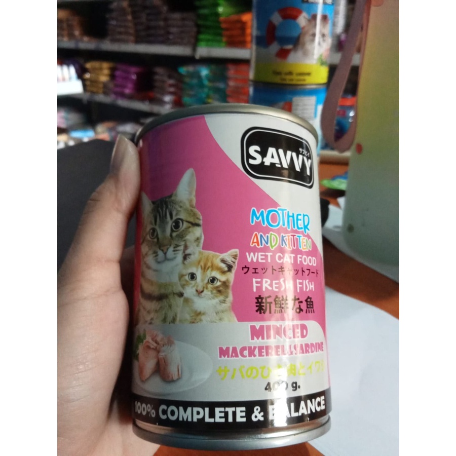 Wet Cat Food Savvy Kitten Minced Mackarel&amp;sardine400gr Kaleng