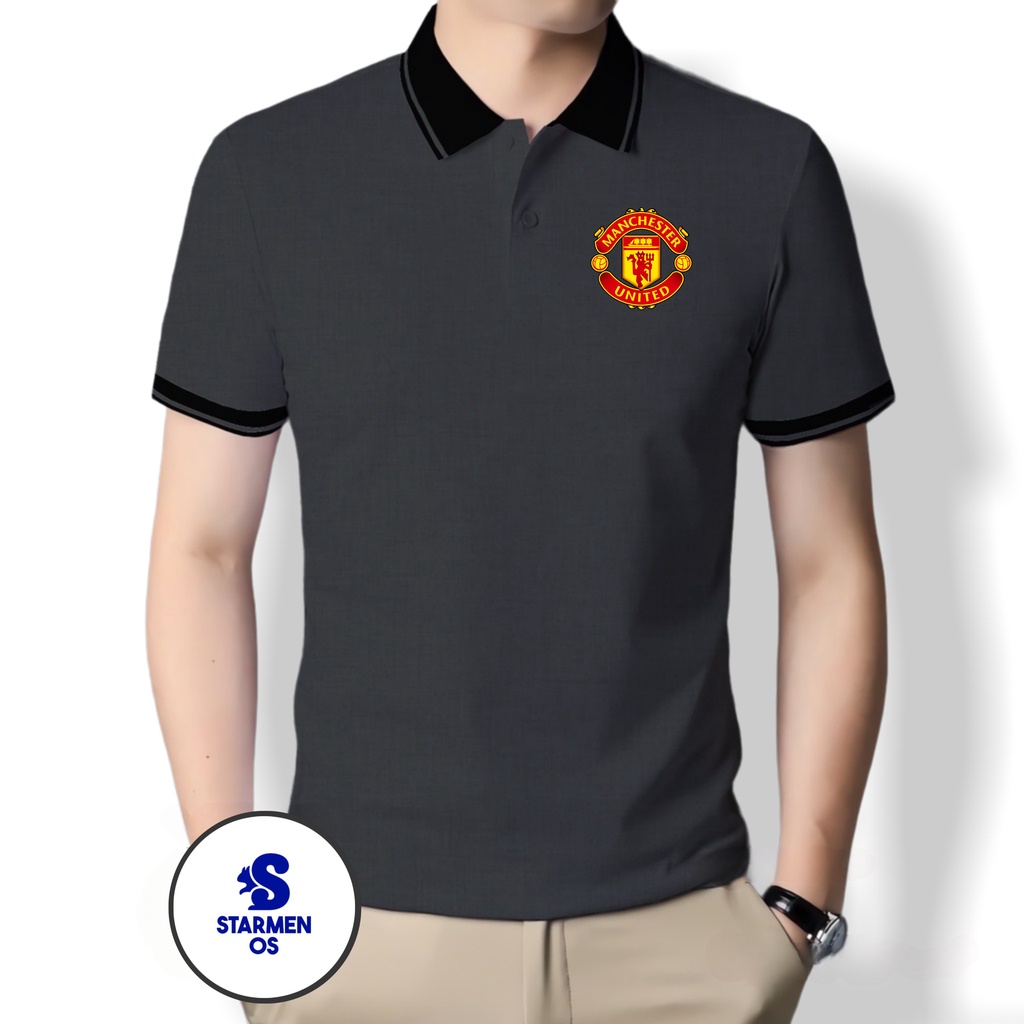 Kaos Wangki Polo Atasan Tshirt Pria Kerah Wangki Big List LOGO MANCHESTER UNITED