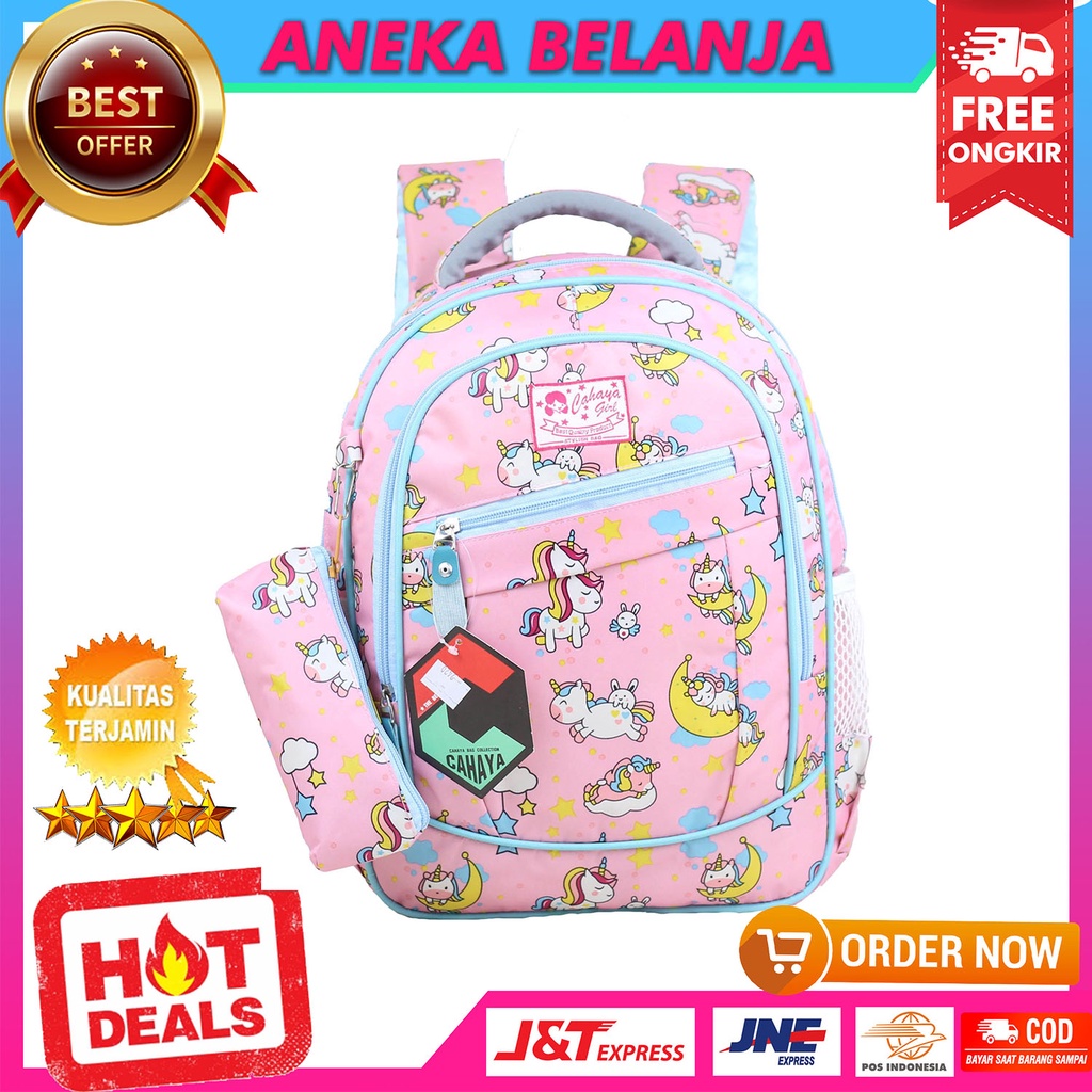 Tas Ransel Sekolah Anak Perempuan Cahaya Pony Bulan Warna Pink Terbaru Backpack Anak Cewek PAUD TK SD Free Raincover Dan Free Tempat Pensil Trendy Tas Gendong Anak Ngaji LES TPQ Impor Bahan Kuat Awet Terlaris Tas Punggung Anak Fashion Murah  Berkualitas