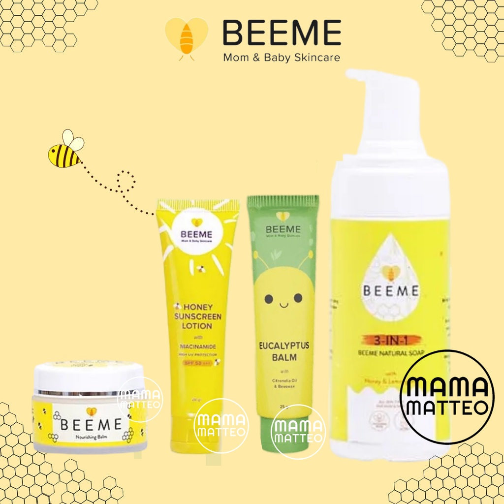 BUNDLE BEEME Nourishing Balm / Honey Sunscreen Lotion / Natural Soap 3in1 / Eucalyptus Balm / BEE ME BUNDLE Sabun Shampoo Skincare Pelembab Kulit Ibu Anak Bayi Anti Nyamuk / BEEME MEMBER PLATINUM BANDUNG