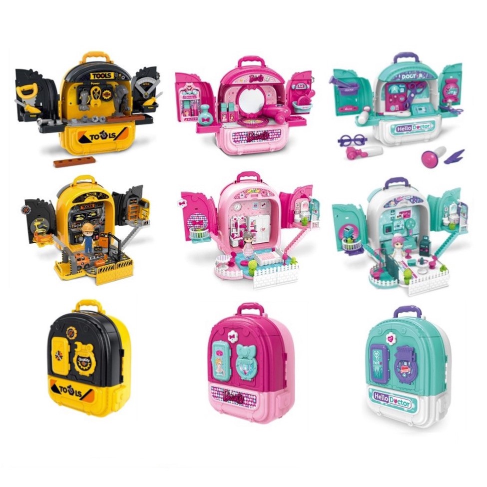 Mainan Anak KID BAG DOUBLE SIDE Tas DIY Bag Backpack Tas Ransel Anak Mainan Tools Koper Beauty Koper Doctor Koper Tas Anak