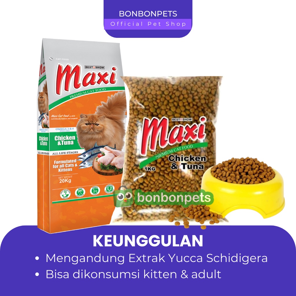 Maxi Makanan Kucing Kering Repack 1Kg Dry Cat food Kitten Adult