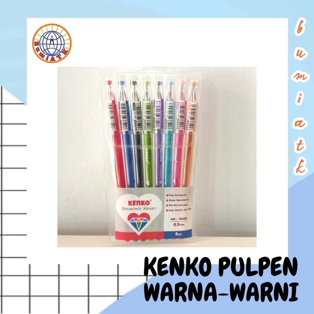 KENKO DIAMOND GEL PEN DM-100S8 WARNA-WARNI / KENKO PULPEN GEL WARNA