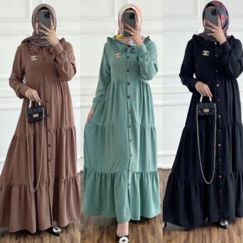 TERLARIS Gamis tirani crinkle airflow warna mint Wardah navy kunyit mustard kuning mocca milo hijau 