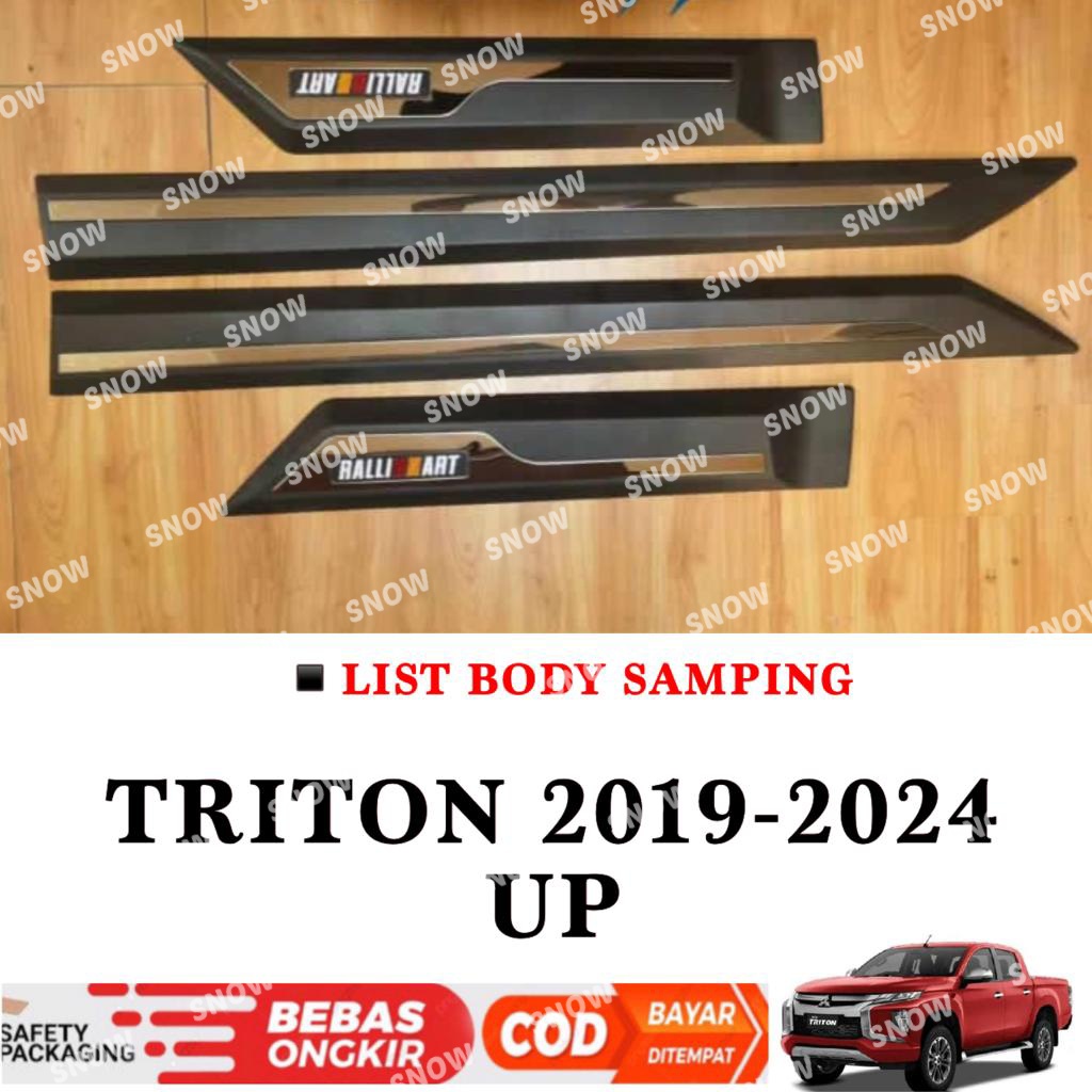 List body Samping Mobil All New Triton 2019 2022 2023 2024 UP Ralliart Activo Hitam List Chrome