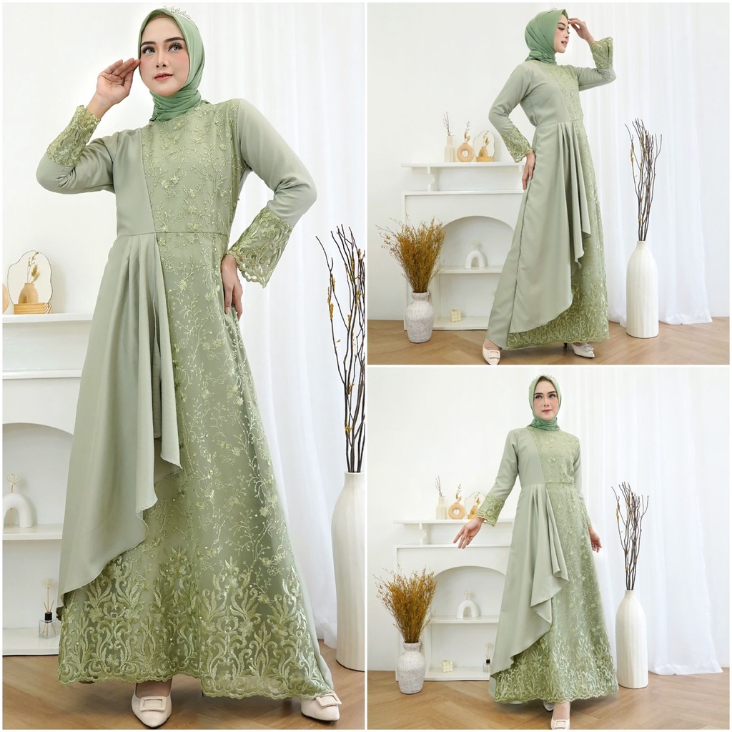 Gamis Mafaza Brokat TiLe Bordir/ GAMIS ZOLANA/Maxi Dress Lebaran Brukat Tulle Baju Muslim 8 warna