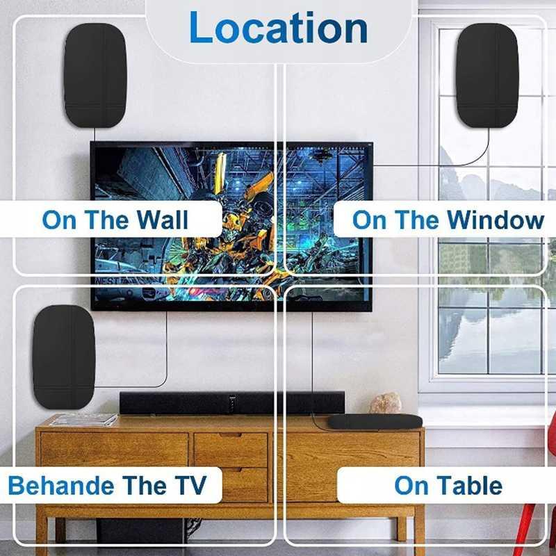 Antena TV Digital Indoor Outdoor HDTV DTMB DVB-T2 4K 1080P USB - HD007 - Black