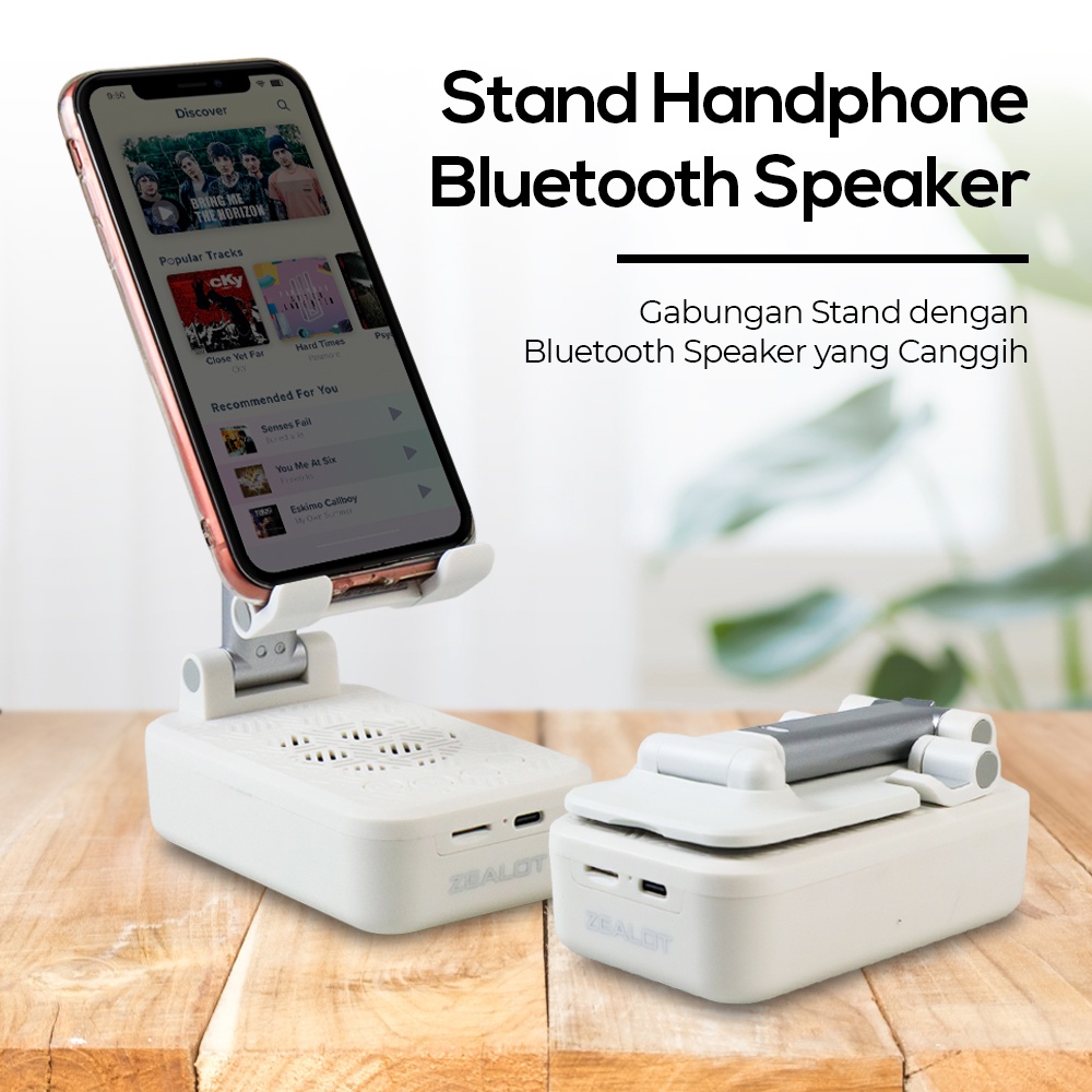 ZEALOT Stand Handphone Holder Bluetooth Speaker - Z7 - White