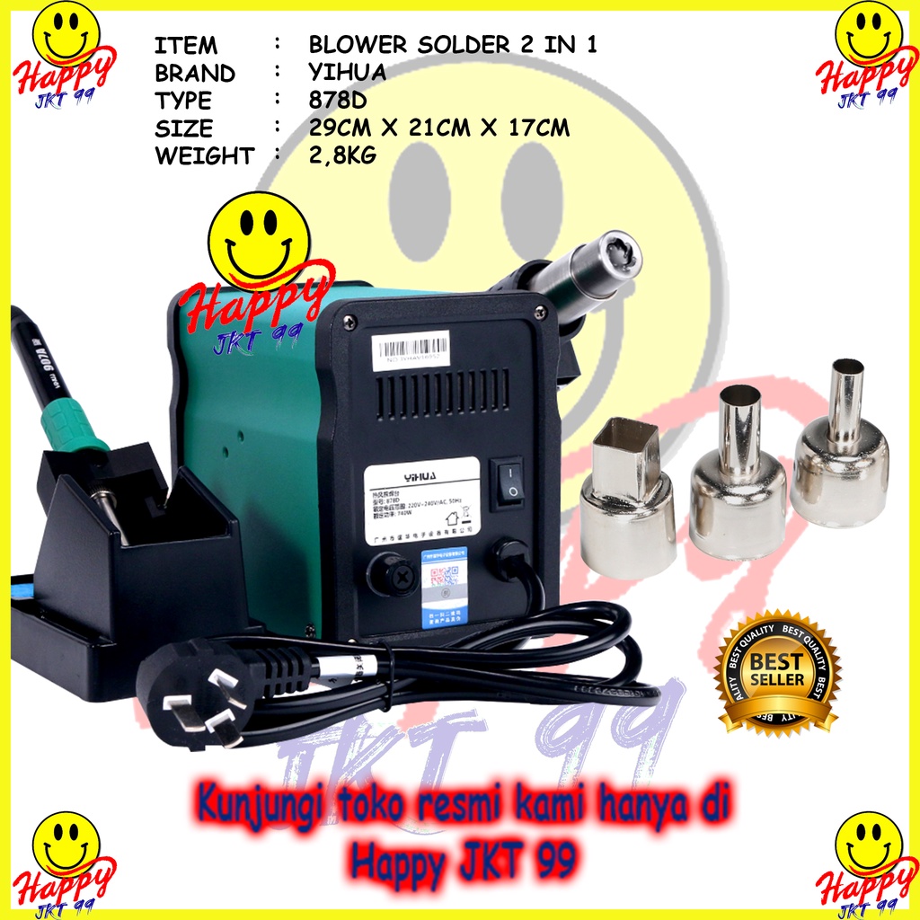 [ HAPPY JKT 99 ] YIHUA 878D 2 IN 1 BLOWER UAP + SOLDER STATION ORIGINAL