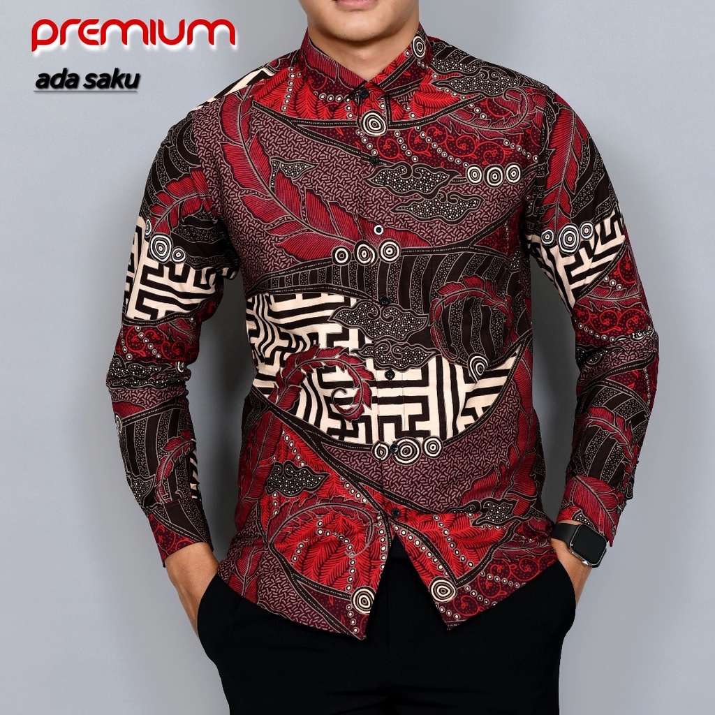 Baju Batik Pria Slimfit Kemeja Lengan Panjang Hem Slim Fit LBL 1984