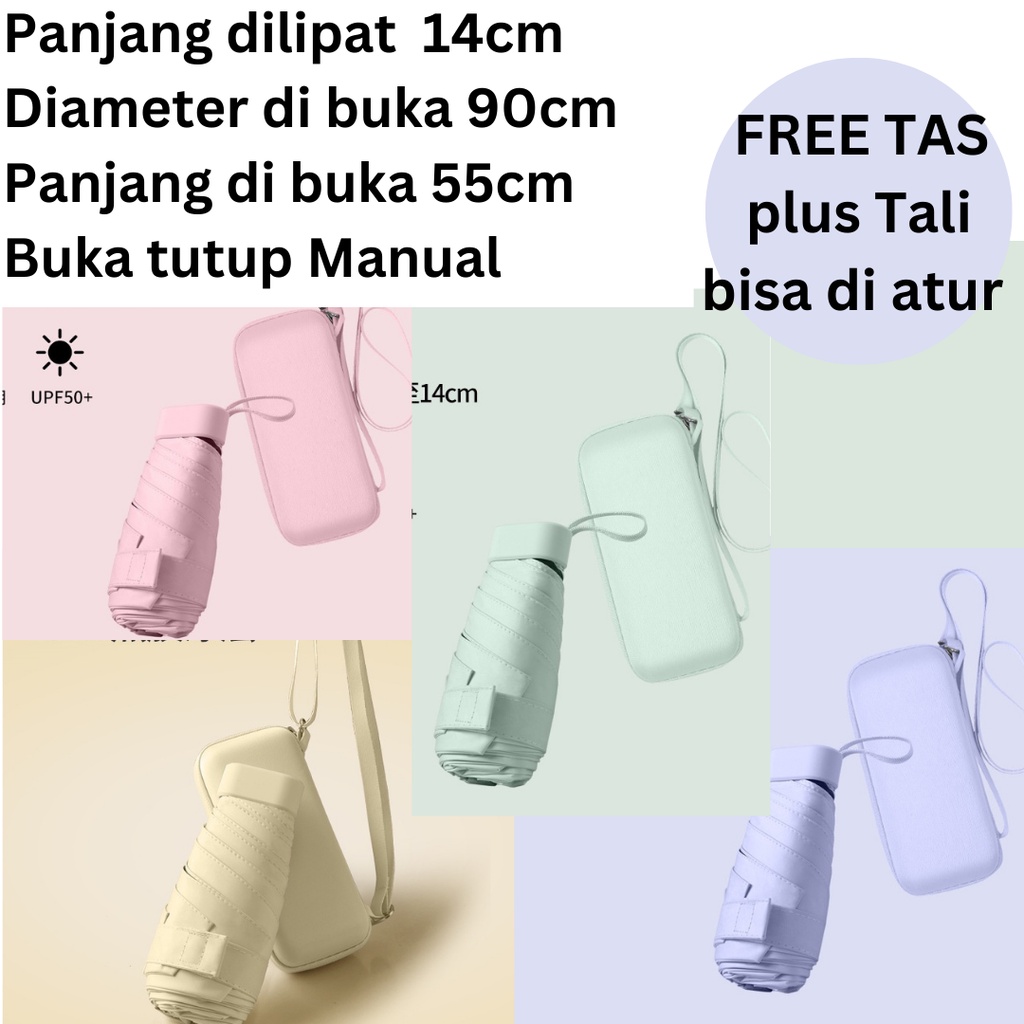 Payung Mini Premium Anti UV/ Payung Kapsul Kualitas Super Free Tali / Payung Kapsul Dapat Tali Gratis / Bisa Dijadiin Selempang