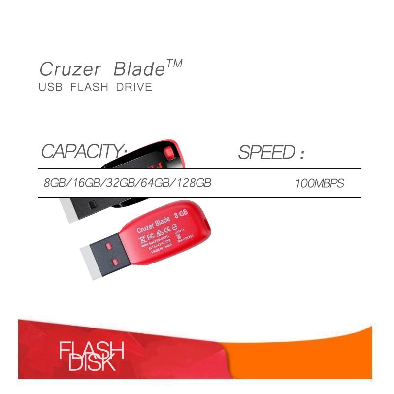 FLASHDISK Cruzer Blade CZ50 USB 2.0 - FLASH DISK 8GB/16GB/ 32GB/64GB/128GB High Reading Speed Flash Drive(COD)Instant shipping