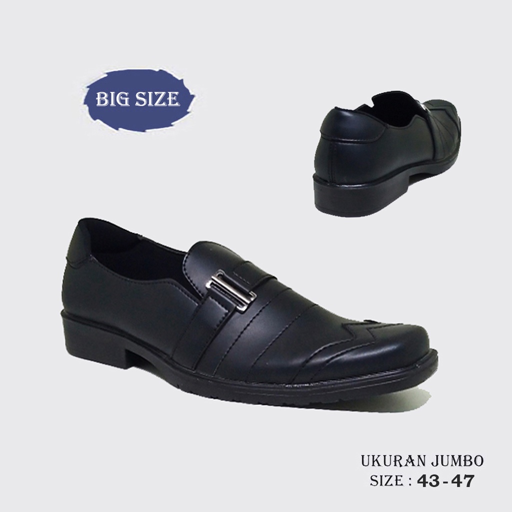 ADOLFO SLIP X ZAGIB | Sepatu Pria Full Black Asli Kulit / Pantofel Ngantor Big Size Formal Ukuran Jumbo Besar