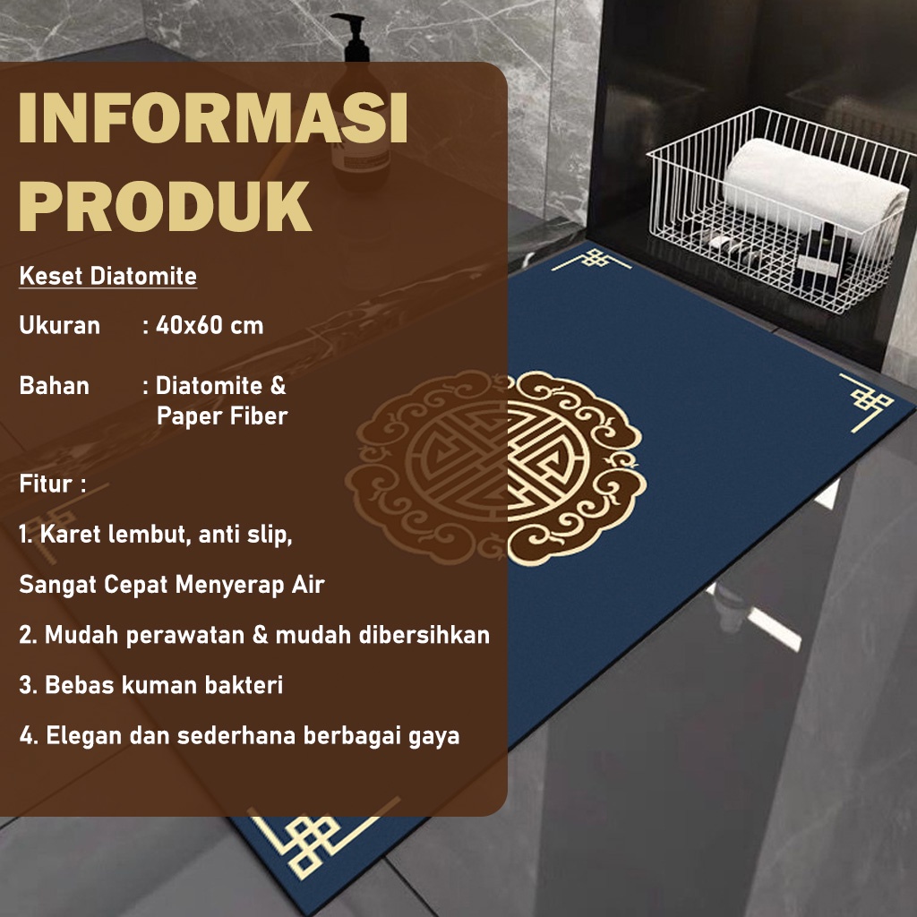 Keset Lantai Serbaguna Keset Kaki Anti Bau Anti Slip Ukuran 40cm X 60cm Bahan Diatomite &amp; Paper Fiber Terbaru Keset Lantai Persegi D2A3