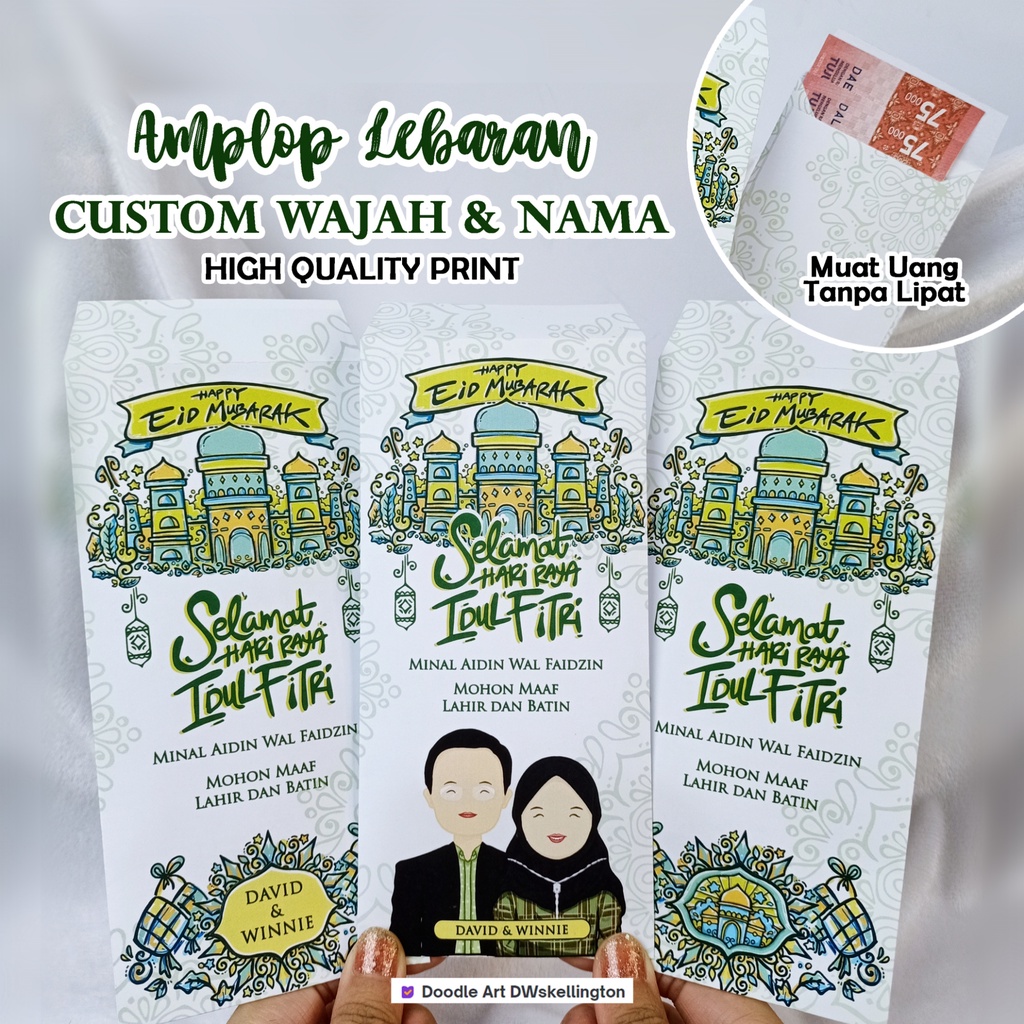 

Custom Amplop THR Lebaran Eid Mubarak Kartu Ucapan Idul Fitri Doodle Ramadhan Art Handmade