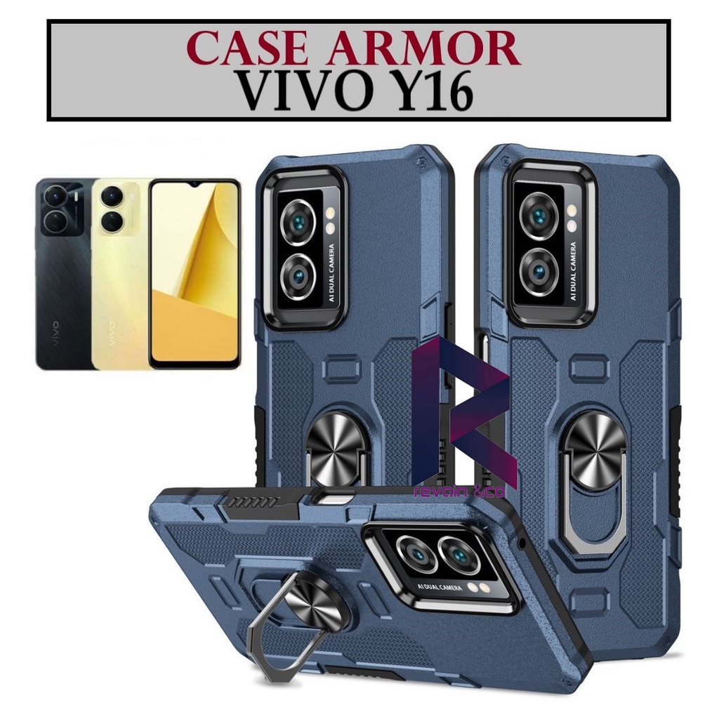 Case Armor VIVO Y16 Iring Cincin Magnetic Kesing Hp Protect kamera Premium Hard Case Standing Robot Pelindung Kamera