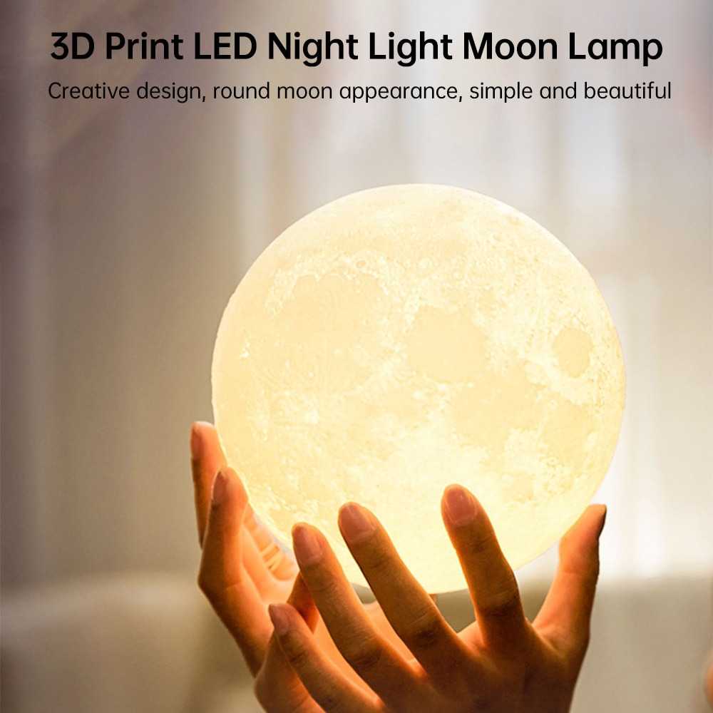 (BISA COD) FTIHSHP OUIO Lampu Tidur Bulan 3D Printed Moon Night Light 7 Color 1W 12cm - OU12