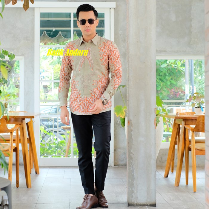 Baju Kemeja Batik Pria Dewasa Slimfit Lengan Panjang Heem Premium Warna Hijau Sage