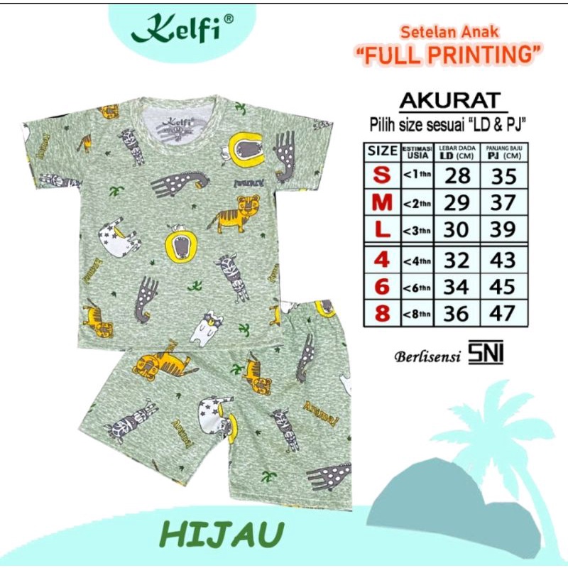 Setelan Anak Full Print Lengan Pendek Celana Pendek SNI SETELAN KELFI