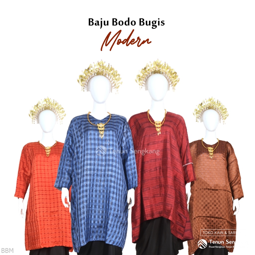 Baju Bodo Modern Bugis Makassar Lengan Panjang Cokelat - Tenun Sengkang BBM-PG-(Harga per Pcs)