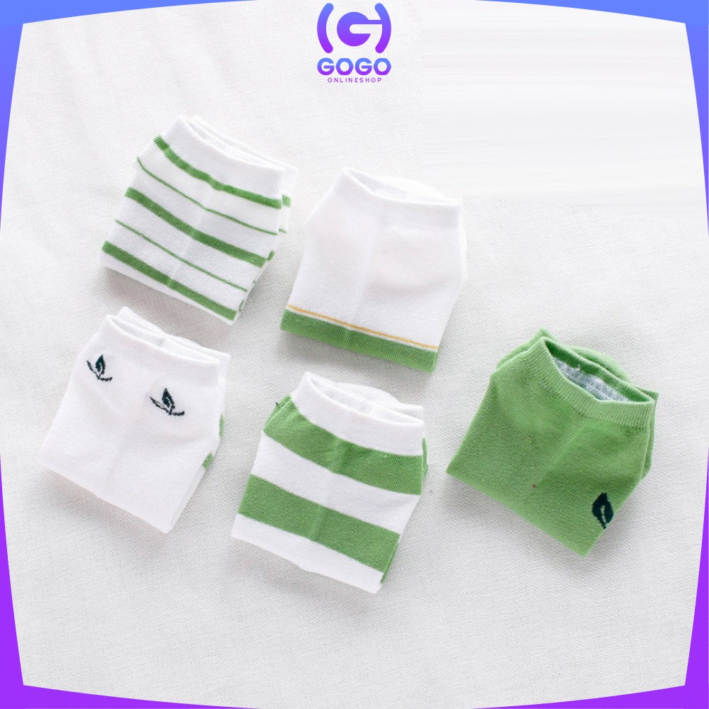 GOGO-P185 Kaos Kaki Semata Kaki Motif Daun Wanita Gaya Korea / Green Leaf Ankle Sock / Kaus Kaki Pendek Wanita Dewasa / Fashion Woman