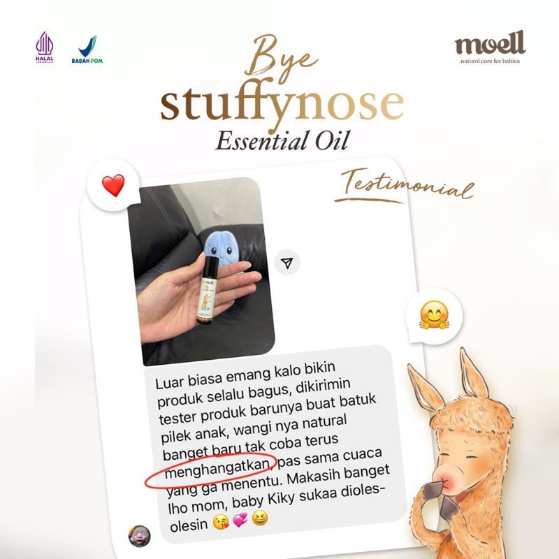 Moell Bye Stuffynose Natural Essential Oil | Melegakan Batuk Pilek dan Hidung Tersumbat BPOM