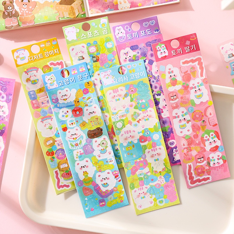 

1 Lembar Sticker Glitter / Cute Stiker Animasi Dekor Aesthethic / Motif Lucu / Dekor Photocard / Notebook / Album II