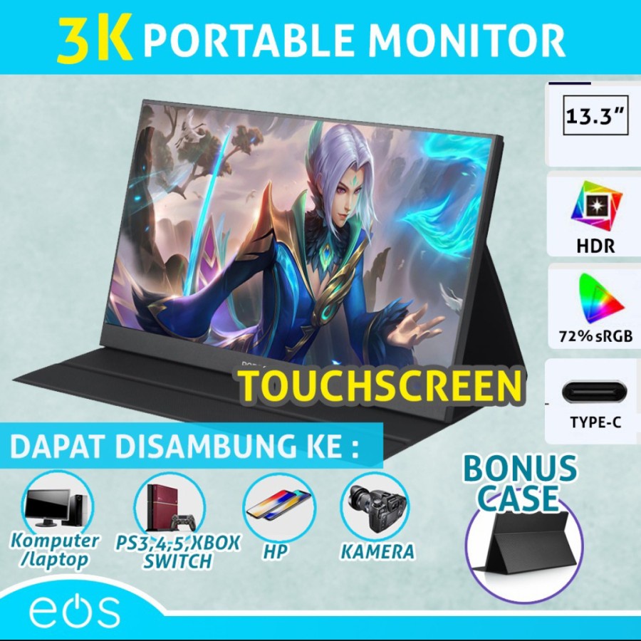 Portable Monitor 13.3 Inch USB TYPE C HDMI | FHD 1080p BONUS CASE - normal 3K