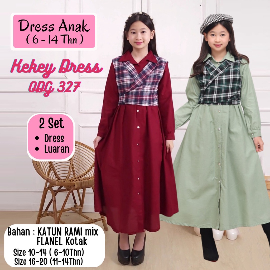 ( 6 - 14 TAHUN ) DRESS FASHION ANAK PEREMPUAN TANGGUNG / GAMIS KATUN RAMI MIX FLANEL KOTAK / BAJU LE