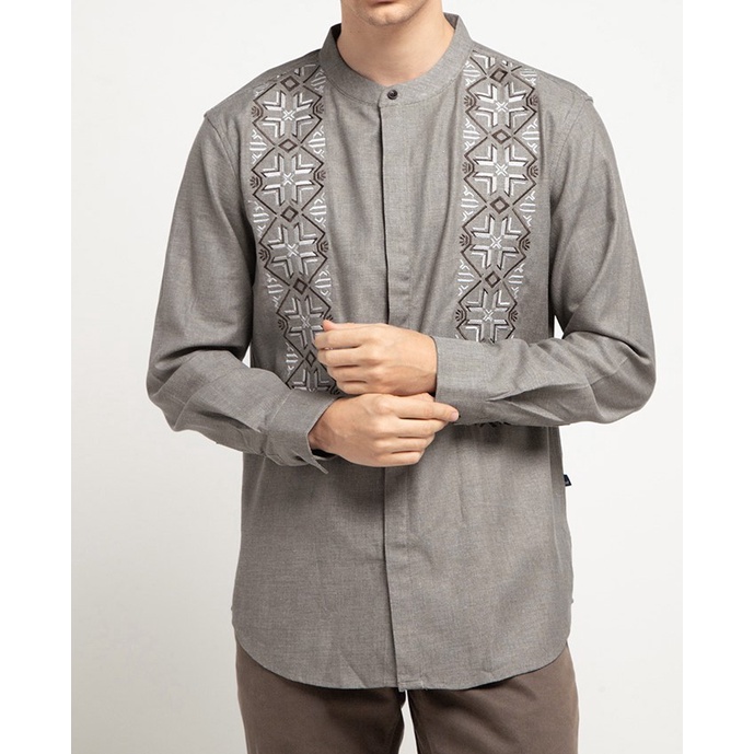 Kemeja Koko Lengan Panjang Warna Abu-abu