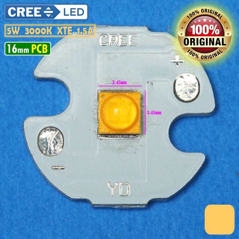 Original LED CREE 5W XTE Warm 3000K 16mm 1.5A Led Sorot Tembak Senter