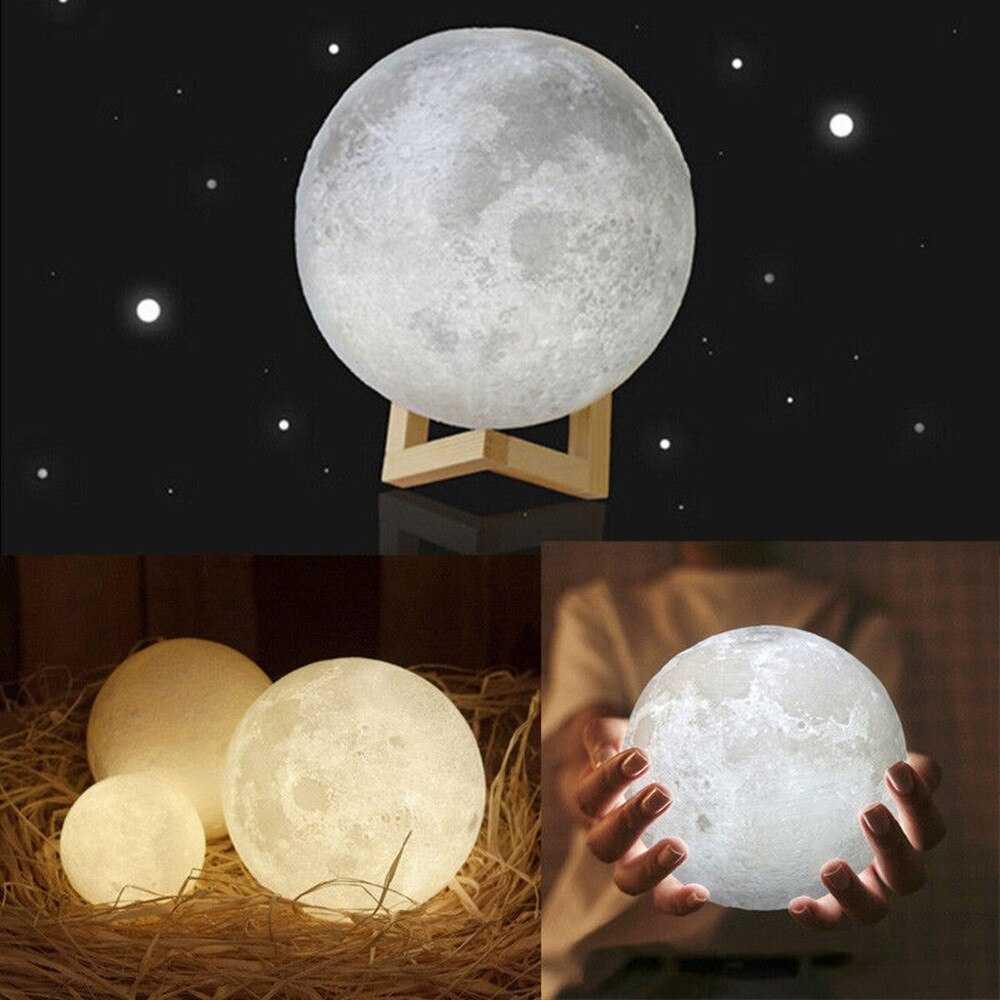 Lampu Tidur Bulan 3D Printed Moon Night Light Lamp 3 Color 1W 15 CM - OU6069 - White