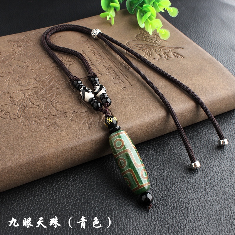 Tibet Sembilan Mata Dzi Manik Liontin Gaya Etnik Serbaguna Panjang Rantai Sweter Aksesoris Kalung Ba