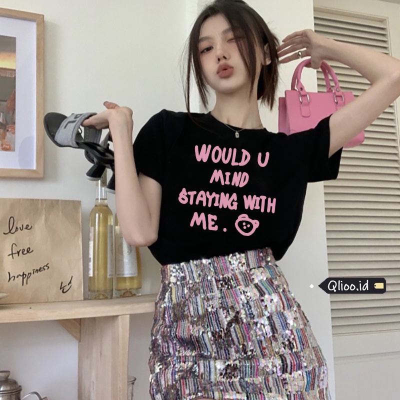 Print T-shirt Kaos Lengan Pendek Pink Pig English Baju Wanita Korean Style